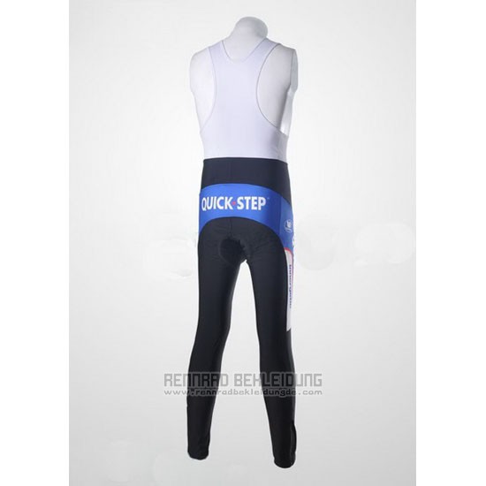 2011 Fahrradbekleidung Quick Step Floor Wei und Azurblau Trikot Langarm und Tragerhose